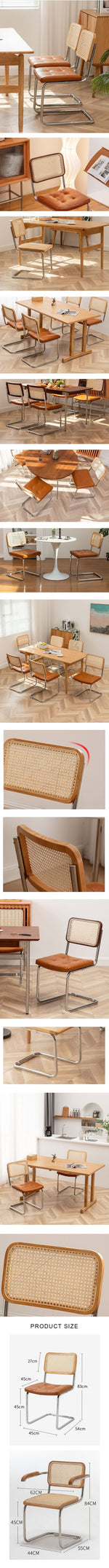 Classic Keaton Rattan Dining Chair, Leather & Chrome, Armless| DC Concept