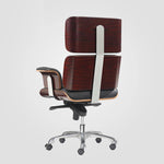 Classical EM Designer Office Chair, White Premium Leather/ Walnut| DC Concept
