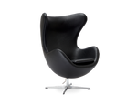 Arne Jacobsen Style Egg Chair And Ottoman In Black Premium Leather| DC Concept