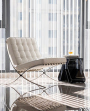 White Leather Barcelona Chair And Footstool