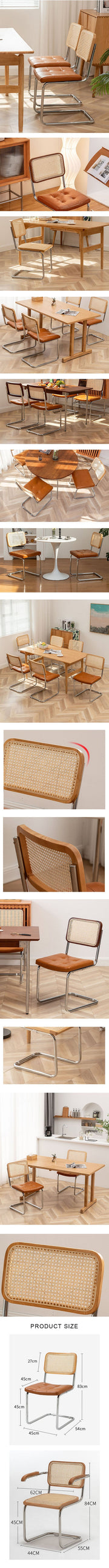 Classic Keaton Rattan Dining Chair, Leather & Chrome, Armless｜ DC Concept