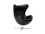 Arne Jacobsen Style Egg Chair And Ottoman In Black Premium Leather｜ DC Concept